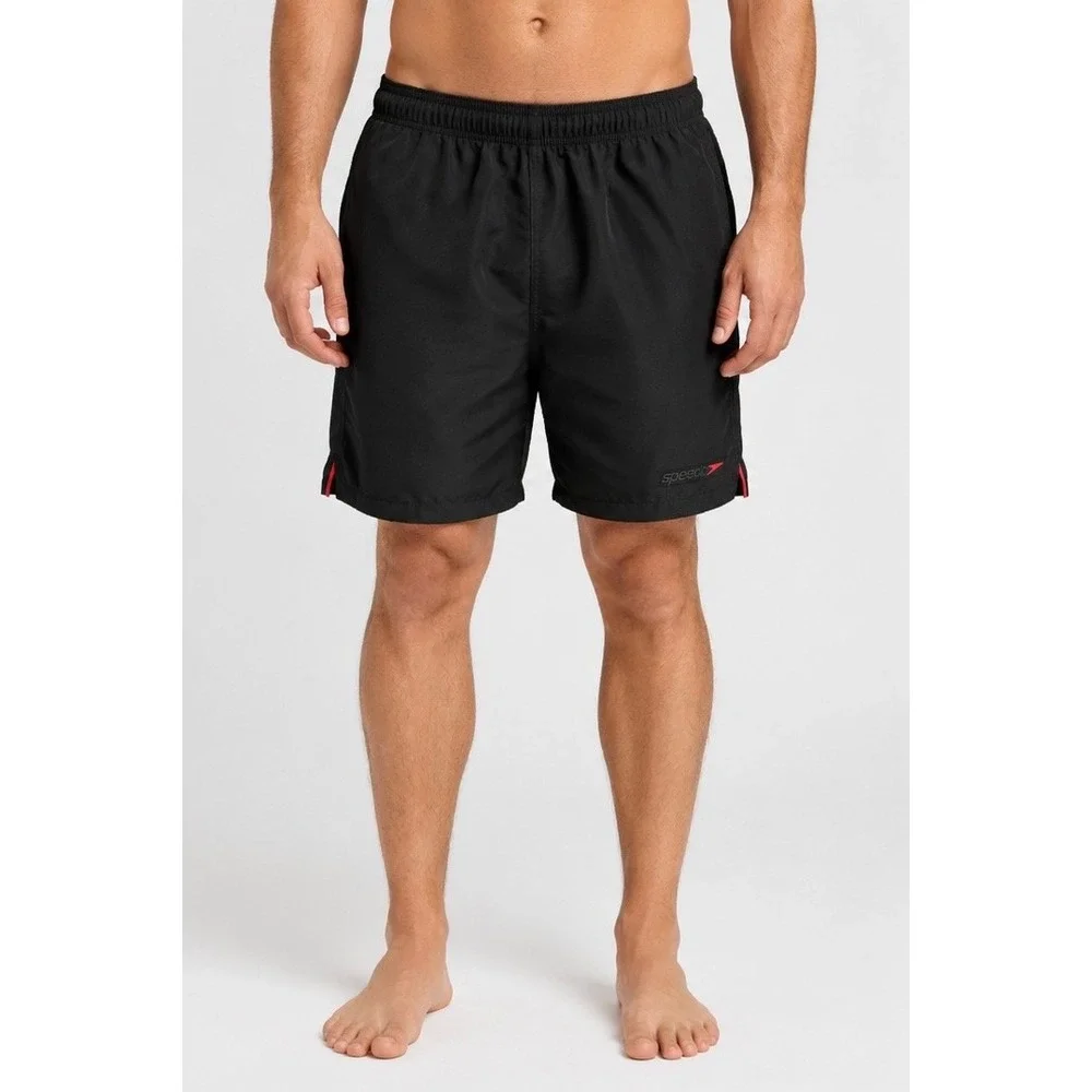 Speedo Mens Swim Trunks Black Red Mesh Lined Board Shorts Sz Medium